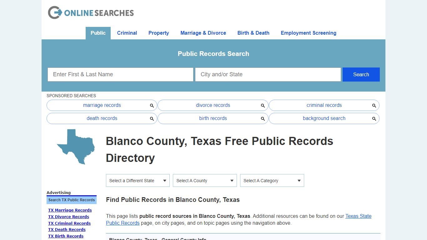 Blanco County, Texas Public Records Directory - OnlineSearches.com