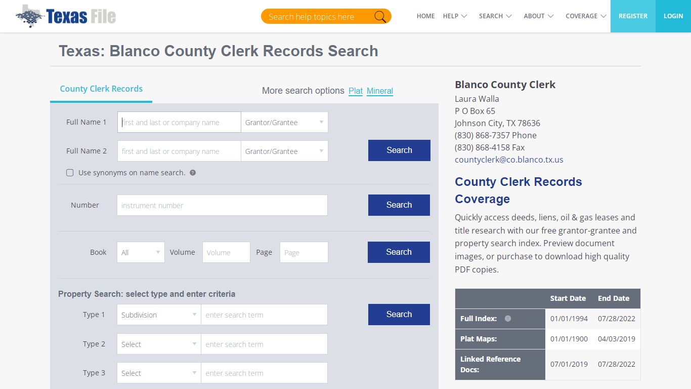 Blanco County Clerk Records Search | TexasFile